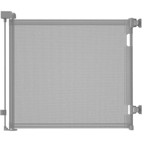 Retractable Baby Gate for Stairs & Doorways, 55 Wide x 33.6 Tall Easy Installation Mesh Dog Gate for Indoor & Outdoor Use,Pet and Dog Safety Gate for Hallways(Grey)