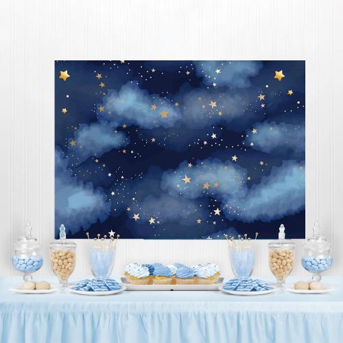 Stars Backdrop Night Sky Backdrop Twinkle Little Star Photography Background Blue Themed Happy 1st Birthday Party Banner Newborn Baby Shower Child Kids Portrait Photo Studio Props 7x5FT Vinyl