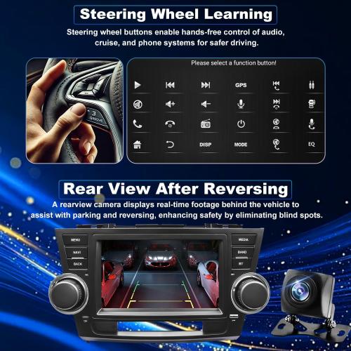 4Core 64G 5GWiFi Upgrade Car Radio for Toyota Highlander 2008-2013, Car Stereo Bluetooth Head Unit 8inch Touch Screen Radio Wireless Carplay Android Auto Backup Camera GPS FM （Only Fit Small Screen）