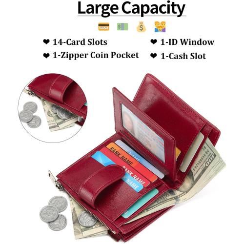 GAEKEAO Womens Wallet Small Vegan Leather RFID Blocking Bifold Zipper Pocket Wallet Card Case Purse with ID Window