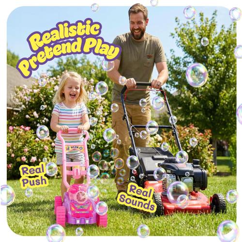 Hoopi Extreme Bubbles® Lawn Mower for Toddlers 1-3, Spill-Proof with Lights