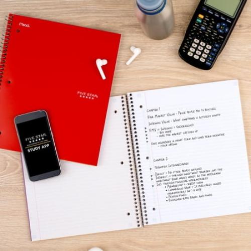 Five Star Spiral Notebook   Study App, 5 Subject, College Ruled, 8.5 x 11, BLACK
