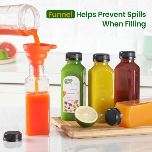 24 PACK, 12 OZ Reusable Thicker Plastic Juice Bottles with Caps, Leakproof