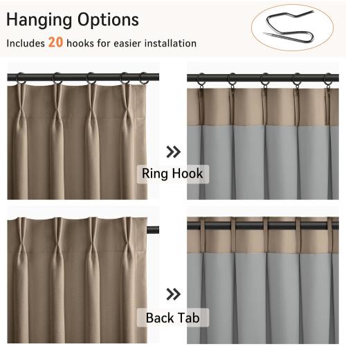 Brown Total Blackout Linen Pinch Pleated Curtains 96 Inches Long