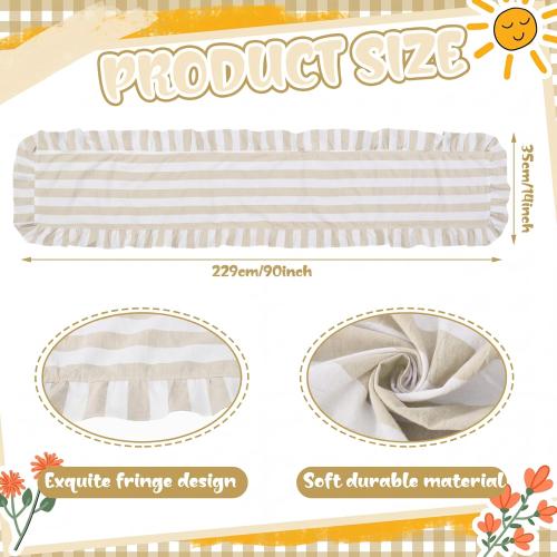 Tegeme Brown and White Stripe Ruffle Table Runner, 100% Cotton 13 x 90