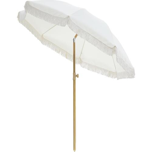 6.5FT Boho Patio Umberlla with Fringe,UPF50  Outdoor Umbrella with Fiberglass Ribs and Push Button Tilt,Tassels Umbrella for Beach,Terrace,Picnic