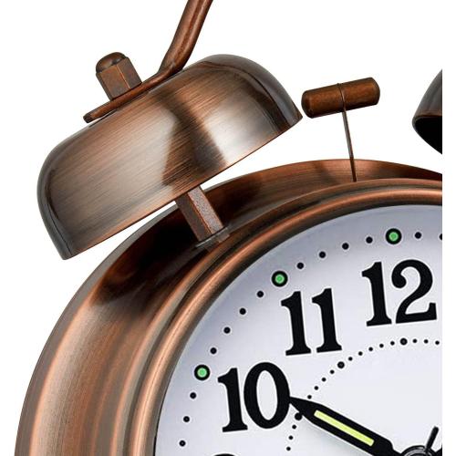 Azyh Loud Alarm Clock for Heavy Sleepers Adults, Metal 4 Inches Twin Bell Battery Operated Alarm Clocks for Bedrooms Decoration, Silent Non-Ticking, Back-to-School Gift (Red Brown)