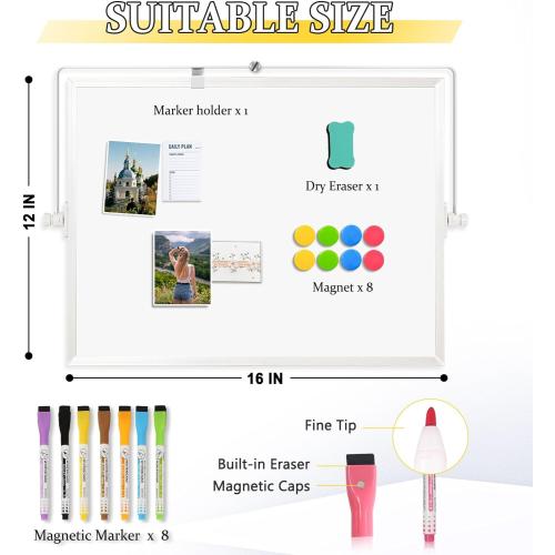 Double-Sided Magnetic White Board with Stand, 16 x 12