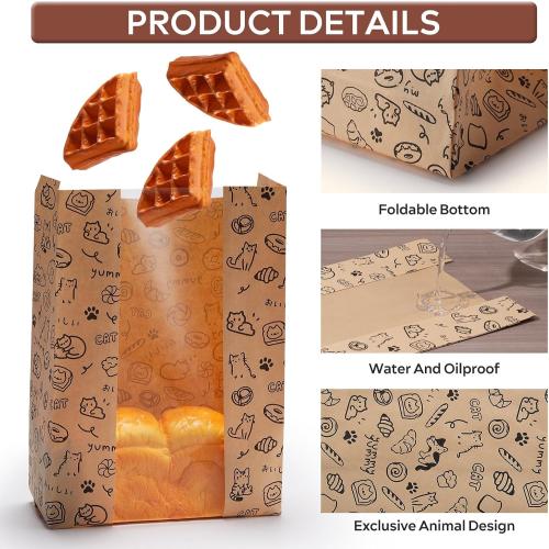 24PCS Paper Bread Bags for Homemade Bread and Sourdough, Clear Window Bakery Bags for Storage and Gifting, 50% Thicker Kraft Material, Includes Sealing Stickers