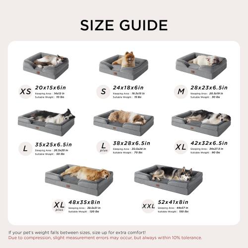 Bedsure XL Orthopedic Dog Bed for Extra Large Dogs - Washable XLarge Dog Cat Bed Waterproof, Comfort Dogs Couch Sofa with Washable Removable Cover, Pet Bed with Nonskid Bottom, Grey, 42