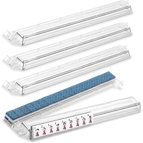 Mahjong All-in-One Tile Rack & Pusher, Clear Acrylic Mahjong Rack and Pusher Combo, Modern American Majiang Tile Racks Set of 4 (Clear)