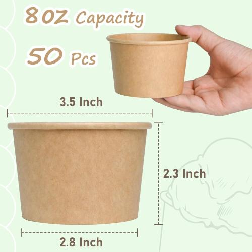 ESSENTIAL Paper Ice Cream Cups, 50 Pcs 8oz Paper Snack Bowls