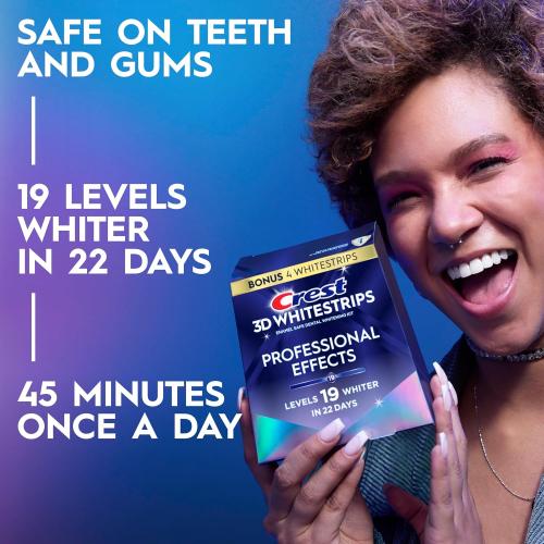 Crest Teeth Whitening Strips, Crest 3D Whitestrips Professional Effects, Enamel Safe Teeth Whitening Kit, 22 Treatments (44 Strips), Professional-Level Whitening, 19 Levels Whiter
