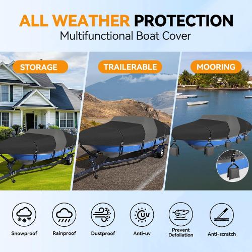 1600D 1200D V-Hull Boat Cover with 2 Wide Loops,22-24ft