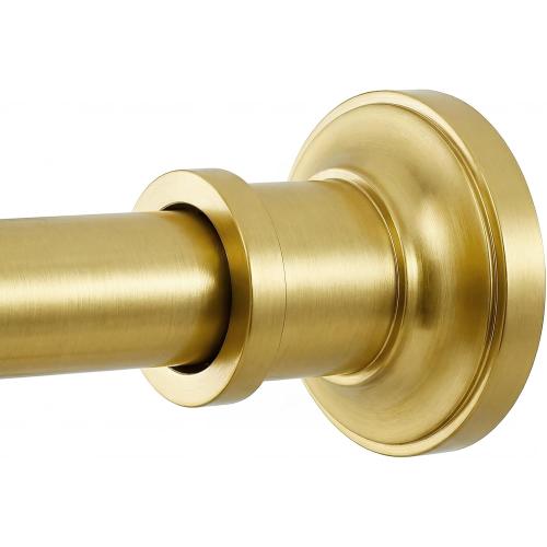 BRIOFOX Gold Tension Curtain Rod 24 to 50 Inch(2-4.1ft) - Spring Tension Shower Curtain Rod, No Drilling Brass Gold Tension Rod for Curtains Windows Closet Kitchen