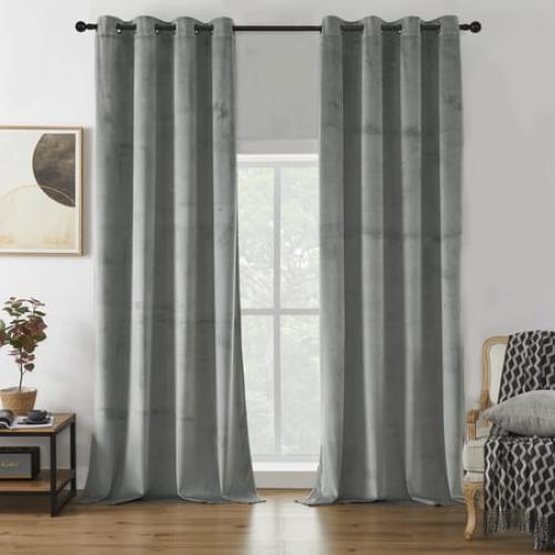 PHOENIGON Velvet Solid Color Metal Grommets Room Darkening Curtain Panels (Set of 2 )