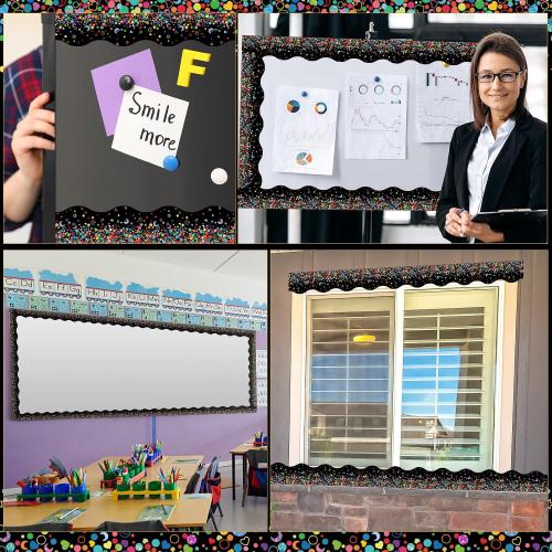 Capoda 24 Pcs Confetti Magnetic Borders for Bulletin Board Classroom Black Boarder Trim Whiteboard Blackboard Decorations Scalloped Strips Decor Chalkboard Office Home Elementary Kindergarten