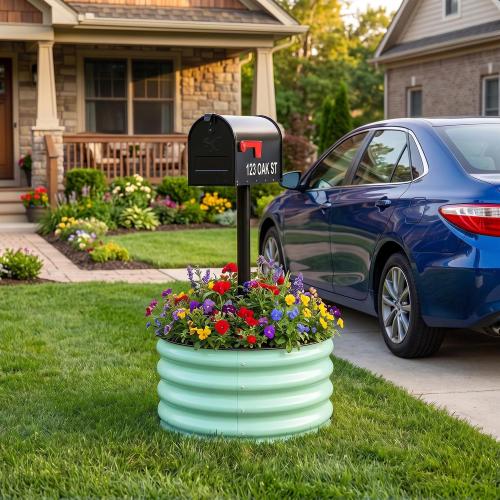 SnugNiture 2x2x1ft Round Galvanized Raised Garden Bed Kit Outdoor, Metal Planter Box for Planting Plants Vegetables, Green