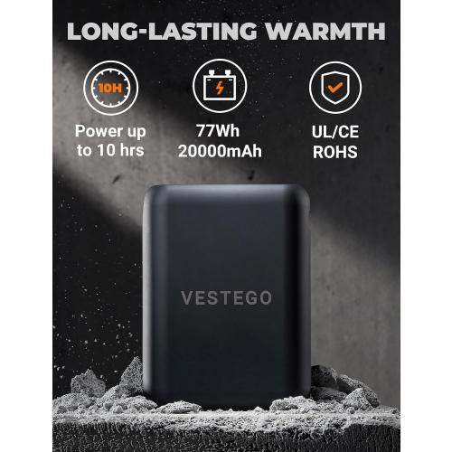Vestego Heated Jackets for Women, Heated Jacket with 12V 20000mAh Battery Pack, 6 Heating Zones, Black Xl