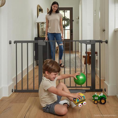 Cumbor 30-46 Baby Gate for Stairs, Auto Close Dog Gate for the House Black | Easy Install Pressure Mounted Pet Gates for Doorway, Dual Lock Indoor Safety Gate for Baby & Dog, Mom's Choice Awards Winner