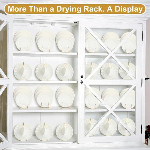 Plate Stands and Cup Holder, 3-Tier Plate Stand for Display and Cup and Saucer Display Stand Holder Metal Dish Rack Cabinet Organizer for Plates Tea Cups Coffee Mug(Gold,8 Pcs)