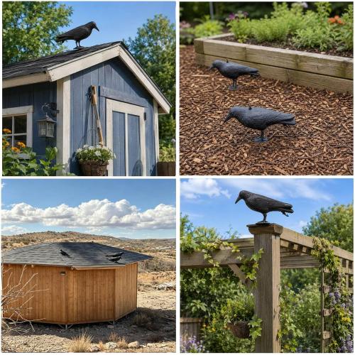 Realistic Crow Decoys, Life Sized Simulation Crow Statue Hunting Bait Decoys Black Crow Decoy Figuring,Flying Bird Props for Halloween Party Outdoor Garden Crow Decor (3PCS)