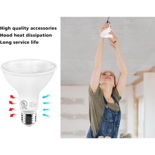 LightingWill 11W Par30 LED Bulb (75W Equivalent), UL Listed, 5000K Daylight White Dimmable Flood Light Bulbs, 850 Lumens, E26 Base, LED Recessed Light Bulbs for Indoor Outdoor, 12 Pack
