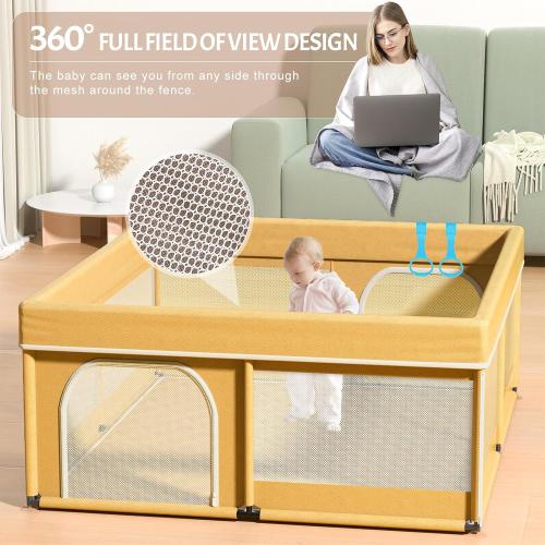 Omzer Baby Playpen with Mat 71×59 - Extra Large Playpen for Babies and Toddlers with Mat Included, Safety Playard for Baby with Gate, All-Wrapped Soft Sponge Baby Gate Playpen with Stable Mat Velcro