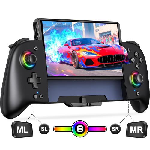 Gammeefy Switch Controllers Compatible with Nintendo Switch/Switch OLED, One-Piece Joypad Controller Replacement for Switch Pro Controller with 9 Lights Color, Turbo, Macro, KeyLinker APP