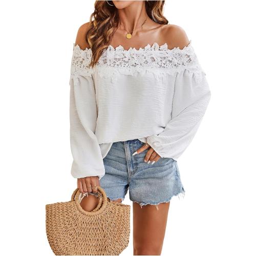 SweatyRocks Women's Lace Off The Shoulder Top Long Sleeve Vacation Blouse