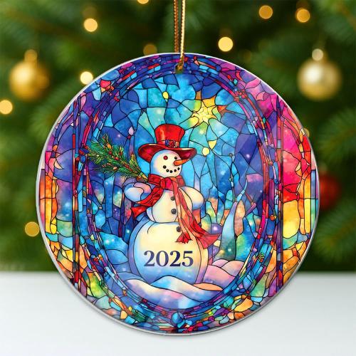 Christmas Ornaments Snowman 2025, Christmas Tree Decor, White Elephant Gifts for Women, Christmas Tree Forest Ornaments Round, Christmas Ornaments 2025