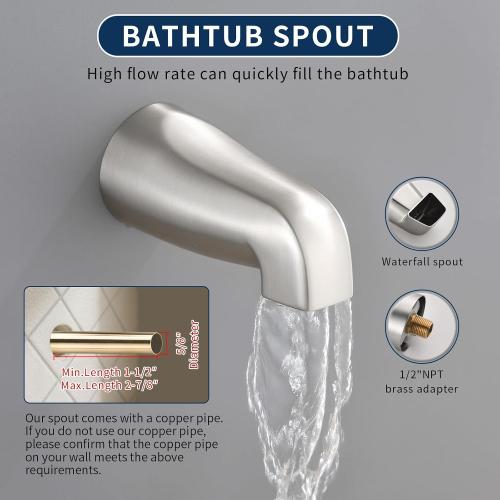 3 Handles Shower Faucet Set with Tub Spout Bathtub Shower Faucets Combo Set Shower System Complete Tub and Shower Trim Kit Brushed Nickel Shower Fixtures