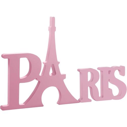 Blulu Wooden Eiffel Tower Table Decor, Paris Decor for Bedroom, Eiffel Tower Sign Letters for Home Living Room Office Bathroom(Pink)