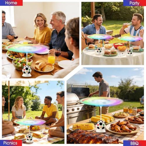 chemotex Fly Fans for Tables, Soccer Theme Table Top Fly Spinner to Keep Flies Away from Food, Portable Fly Repellent Fan with Soft Stop Blades for Outdoor, Picnic, Party & BBQ, 4 Packs