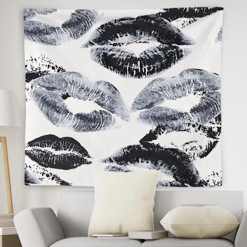 WNAGT Trendy Black and White Kiss Lips Tapestry Wall Hanging, Funky Makeup Wall Decor, Fashion Aesthetic Wall Blanket Decor for Girls Room College Dorm Makeup Room Beauty Room, 50x60 Inch