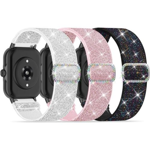 3 Pack Nylon Bands Compatible with Woneligo/Fitpolo Smart Watch, 22mm Soft Elastic Straps for Quican/Tensky/Aeac ID208 Plus/Veryfit IDW28/TOOBUR/Tensky/ENOMIR/Amzhero/WNH IDW19 Glitter Bands for Women