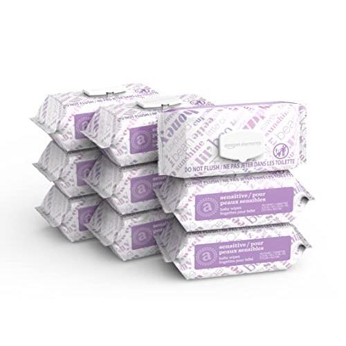 Amazon Elements Baby Wipes, Sensitive, White , 80 Count (Pack of 9) (720 Count)