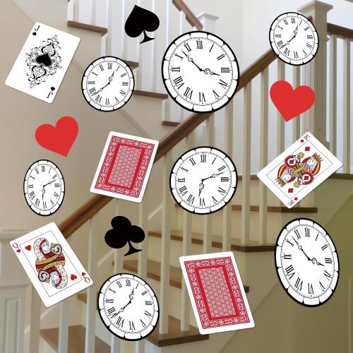 Wonderland Tea Party Decoration Banner Set Poker Cards Clock Hanging Banner Heart Wonderland Garland Decorations Background for Casino Night Birthday Baby Shower Tea Party Supplies