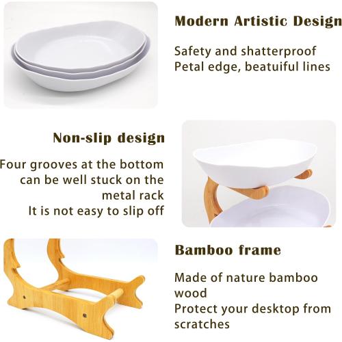 Fruit Bowl for Kitchen Counter, 3 Tier Plastic Serving Bowls with Bamboo Stand, Tiered Fruit Basket for Fruits Vegetable Storage, Cake, Dessert, Nuts, Snack, Salad for Party Wedding