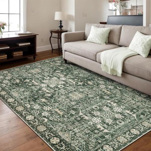 Area Rug Washable Rugs for Bedroom Green Black