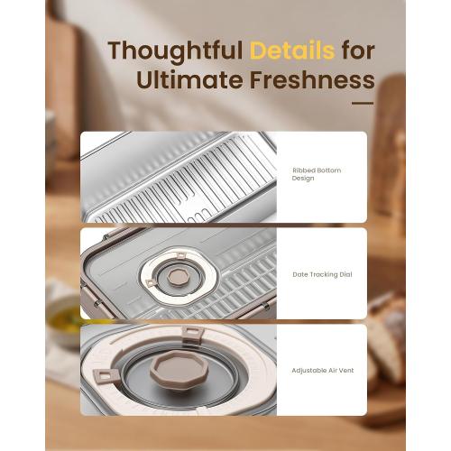 Airtight Stainless Steel Bread Box, Large Bread Storage Container, 2 Packs
