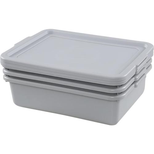 Wekioger 3 Pack Bus Tubs Commercial, 13 L Meat Tubs with Lids, Silver Grey
