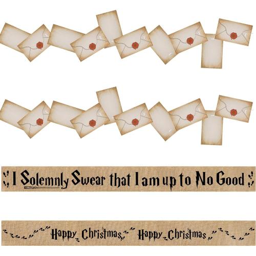 2 Set 62''x 4'' Christmas Tree Burlap Ribbon Garland, Wizard Burlap Ribbon Tree Decoration with 2 String Letter Cards, Xmas Rustic Burlaps Ribbons Decor for Christmas Hanging Home DIY Craft