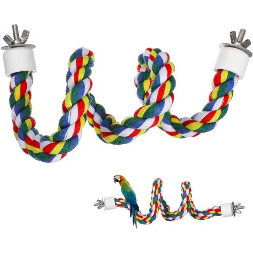 Colorful Bird Rope Perch Stand, Birdcage Swing Spiral Toys, Bird Climbing Standing Bungee Rope Perches Chew Toys Cage Accessories for Cockatiels Parrots Birds (24 inch /60 cm)
