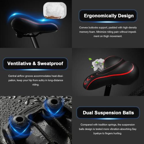 Oversized Bike Seat, Comfortable Bike Seat - Universal Replacement Bicycle Saddle - Waterproof Leather Bicycle Seat with Extra Padded Memory Foam - Bicycle Seat for Men/Women