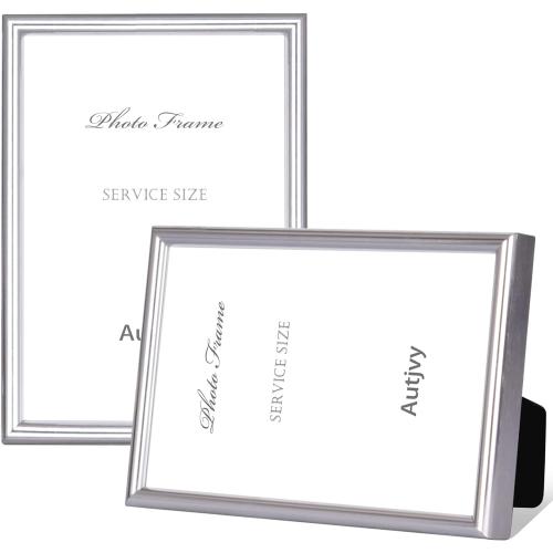 5x7 Picture Frame Set of 2, Silver Brushed Modern Simple Thin Aluminum Metal Photo Frame with HD Real Glass, Display for Tabletop and Wall Collage, 2 Pack