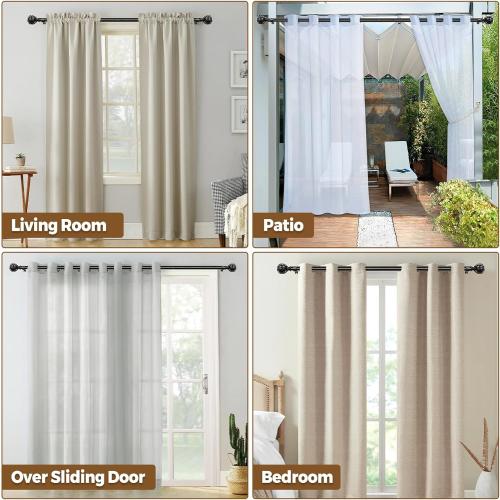 KAMANINA Black Curtain Rod 32 to 58 Inch, Adjustable Heavy Duty Rods | 7/8 Inch Drapery Rods for Windows 28 to 48 Inch, Decorative Netted Texture End, Easy Wall Mount for Living Room, Sliding Door