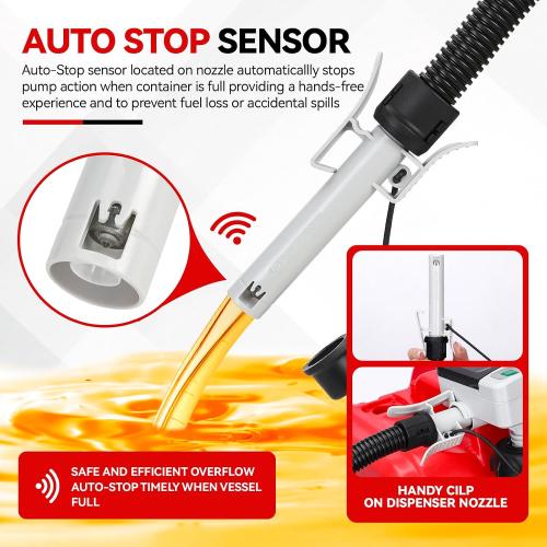 Fuel Transfer Pump Battery Powered Auto-Stop | Overfill Protection Electric Gas Can Pump for Gasoline, Diesel & Oil, Cordless Gas Pump Transfer Liquid with 3.2 GPM for Car, Truck, Lawn Mower