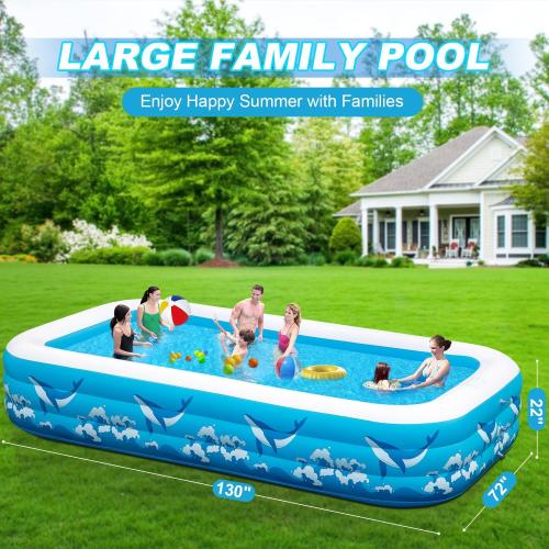 Large Inflatable Pool for Adults, 130 X 72 X 22 Blow-up Pools Swimming Pool, 2025 Upgraded Extra Oversized Thickened Family Pools for Backyard Summer Outdoor