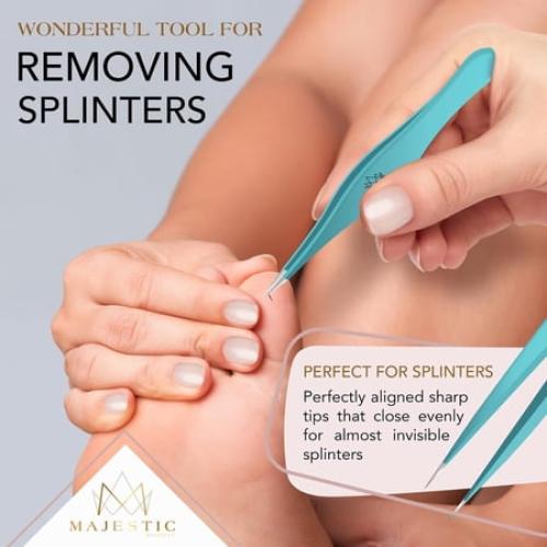 Majestic Bombay Fine Point Tweezers for Ingrown Hair Removal Needle Nose Tweezers with Black Band